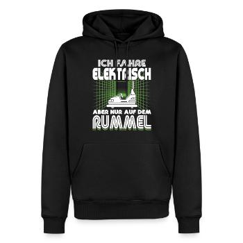 "Ich fahre Elektrisch" Autoscooter - Männer Premium Bio Hoodie - Schwarz - Vorne - Nico (187cm)