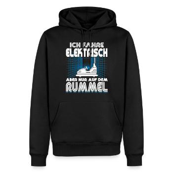 "Ich fahre Elektrisch" Autoscooter - Männer Premium Bio Hoodie - Schwarz - Vorne - Nico (187cm)