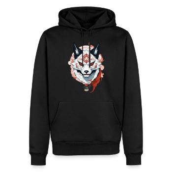 Kitsune Fuchsgeist Aesthetic Yokai Vintage Japan - Männer Premium Bio Hoodie - Schwarz - Vorne - Nico (187cm)