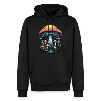 Couleurs vibrantes Champignons forestiers Festival de musique Art - Sweat à capuche Premium bio Homme - noir - Devant - Nico (187cm)