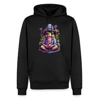 Grenouille Art psychédélique Champignons forestiers Festival de musique - Sweat à capuche Premium bio Homme - noir - Devant - Nico (187cm)