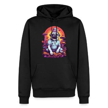 Magischer Mops Hund Psychedelic Art Wald Pilze - Männer Premium Bio Hoodie - Schwarz - Vorne - Nico (187cm)