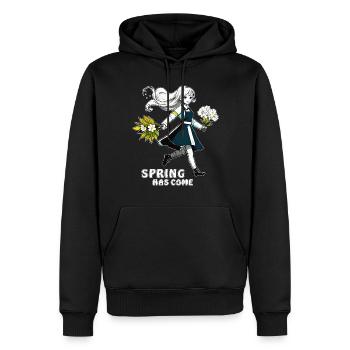 FRAU BLUMEN SPRING HAS COME - Männer Premium Bio Hoodie - Schwarz - Vorne - Nico (187cm)