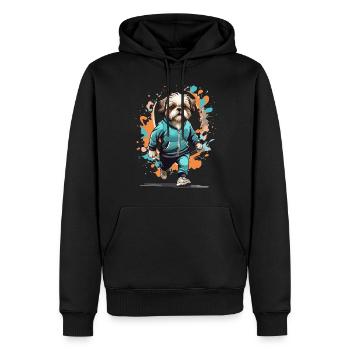 Shih Tzu chien streetwear jogging esthétique - Sweat à capuche Premium bio Homme - noir - Devant - Nico (187cm)