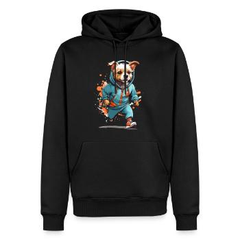 Chien Streetwear Jogging Esthétique Style Fitness - Sweat à capuche Premium bio Homme - noir - Devant - Nico (187cm)