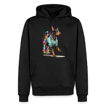 Doberman chien streetwear esthétique fitness - Sweat à capuche Premium bio Homme - noir - Devant - Nico (187cm)