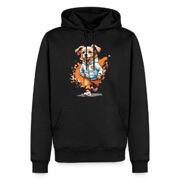 Chien Streetwear Jogging Esthétique Style Fitness - Sweat à capuche Premium bio Homme - noir - Devant - Nico (187cm)