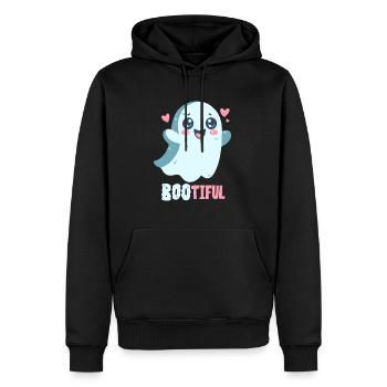 Jeu de mots fantôme - Bootiful - Boo ! - Sweat à capuche Premium bio Homme - noir - Devant - Nico (187cm)