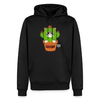 Jeu de mots Cactus chat - Catcus - Sweat à capuche Premium bio Homme - noir - Devant - Nico (187cm)