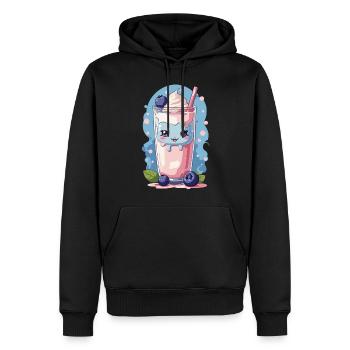 Myrtilles Kawaii Anime Milkshake Fun - Sweat à capuche Premium bio Homme - noir - Devant - Nico (187cm)