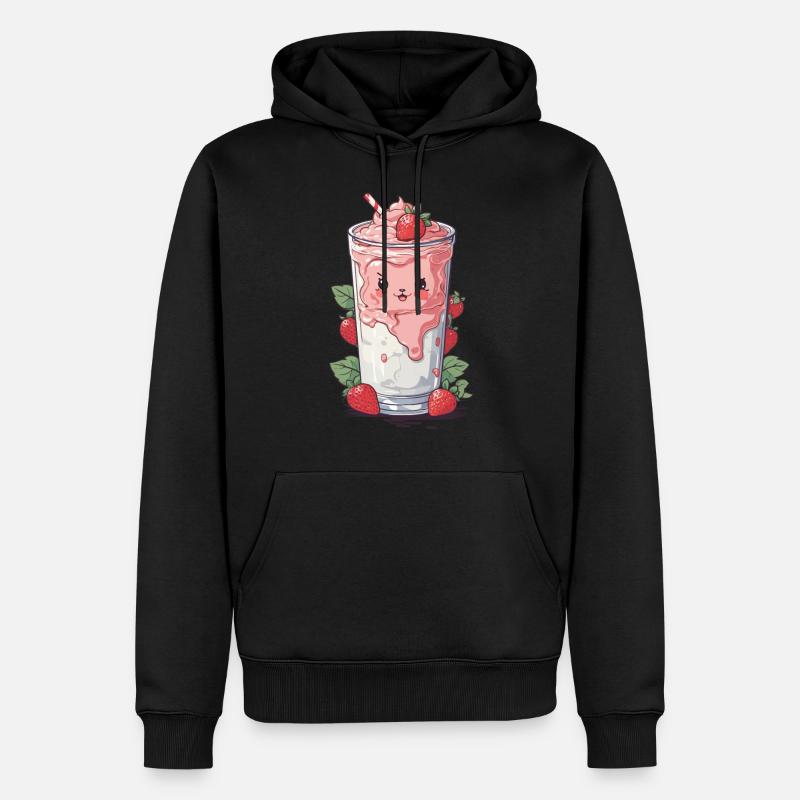 Fraises Mignon Milkshake Kawaii Fun - Sweat à capuche Premium bio Homme - noir