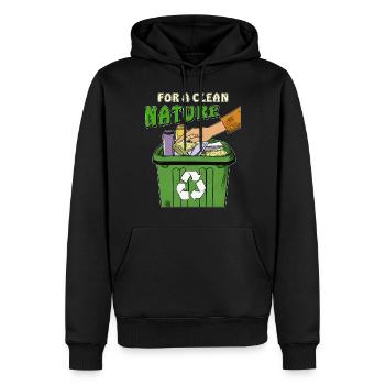 MÜLLTONNE FOR A CLEAN NATURE - Männer Premium Bio Hoodie - Schwarz - Vorne - Nico (187cm)