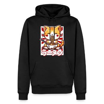 Cat Loves Ramen Bowl Kawaii Anime - Sweat à capuche Premium bio Homme - noir - Devant - Nico (187cm)