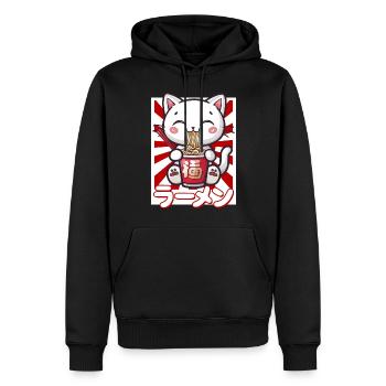 Cat Loves Ramen Bowl Kawaii Anime - Sweat à capuche Premium bio Homme - noir - Devant - Nico (187cm)