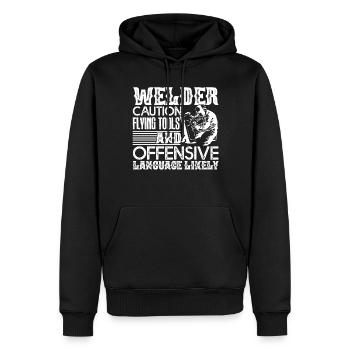 Welder Welder Caution - Men’s Premium Organic Hoodie - black - Front - Nico (187cm)