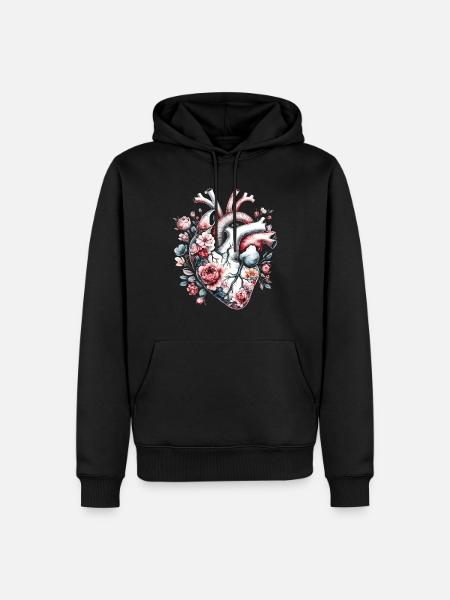 Floral anatomical heart - Men’s Premium Organic Hoodie - black