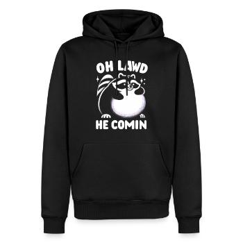 Oh LAWD HE COMIN' - Raccoon Meme - Men’s Premium Organic Hoodie - black - Front - Nico (187cm)