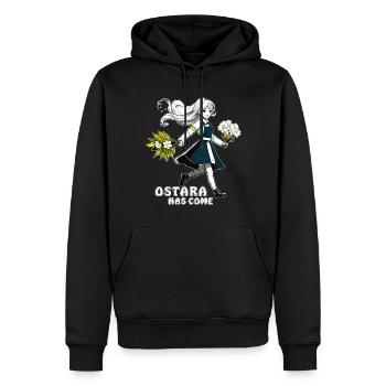 FRAU BLUMEN OSTARA HAS COME - Männer Premium Bio Hoodie - Schwarz - Vorne - Nico (187cm)