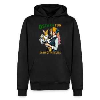 WOMAN BUNNY OSTARA FUN SPRINGTIME BLISS - Men’s Premium Organic Hoodie - black - Front - Nico (187cm)