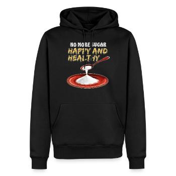 PLUS DE SUCRE - HEUREUX ET EN BONNE SANTÉ - Sweat à capuche Premium bio Homme - noir - Devant - Nico (187cm)