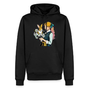 FRAU HASE BLUME - Männer Premium Bio Hoodie - Schwarz - Vorne - Nico (187cm)