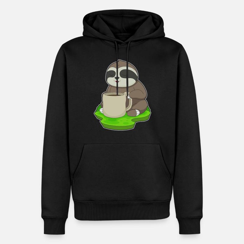 Faultier Tasse Kaffee - Männer Premium Bio Hoodie - Schwarz