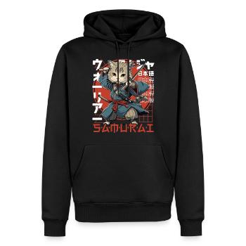 Chat Samouraï Chat Ninja Japonais Kawaii - Sweat à capuche Premium bio Homme - noir - Devant - Nico (187cm)