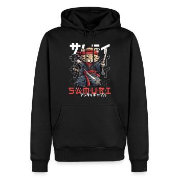 Chat Samouraï Chat Ninja Japonais Kawaii - Sweat à capuche Premium bio Homme - noir - Devant - Nico (187cm)