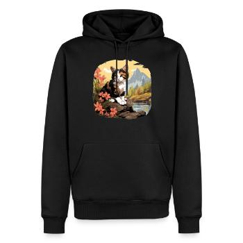 Chat calicot Chat porte-bonheur - Sweat à capuche Premium bio Homme - noir - Devant - Nico (187cm)