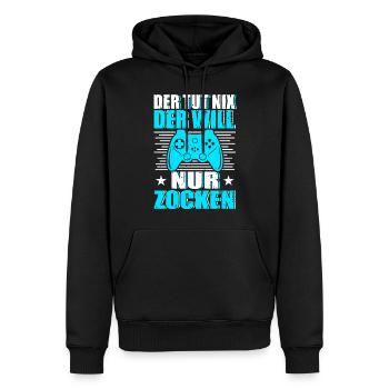 Il ne fait rien, il veut juste jouer, jouer, jouer - Sweat à capuche Premium bio Homme - noir - Devant - Nico (187cm)