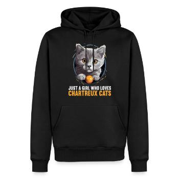 Chat Chartreux Chat Chartreux - Sweat à capuche Premium bio Homme - noir - Devant - Nico (187cm)