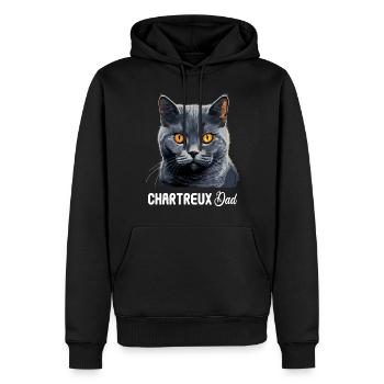 Chat Chartreux Chat Chartreux - Sweat à capuche Premium bio Homme - noir - Devant - Nico (187cm)