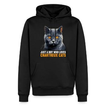Chat Chartreux Chat Chartreux - Sweat à capuche Premium bio Homme - noir - Devant - Nico (187cm)