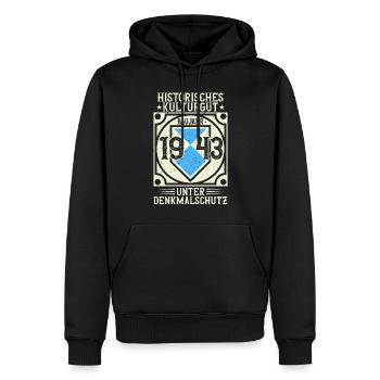 Baujahr 1943 Geboren, Geburtstag Jahrgang 1943 - Männer Premium Bio Hoodie - Schwarz - Vorne - Nico (187cm)