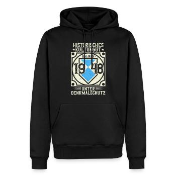 Baujahr 1948 Geboren, Geburtstag Jahrgang 1948 - Männer Premium Bio Hoodie - Schwarz - Vorne - Nico (187cm)