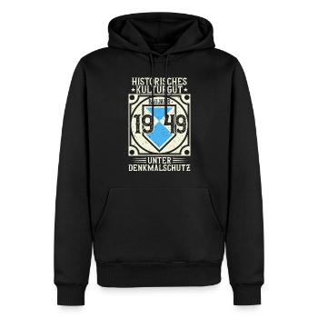 Baujahr 1949 Geboren, Geburtstag Jahrgang 1949 - Männer Premium Bio Hoodie - Schwarz - Vorne - Nico (187cm)