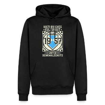 Baujahr 1957 Geboren, Geburtstag Jahrgang 1957 - Männer Premium Bio Hoodie - Schwarz - Vorne - Nico (187cm)