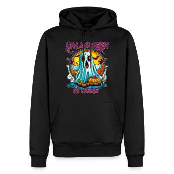 HALLOWEEN IS HERE - Men’s Premium Organic Hoodie - black - Front - Nico (187cm)