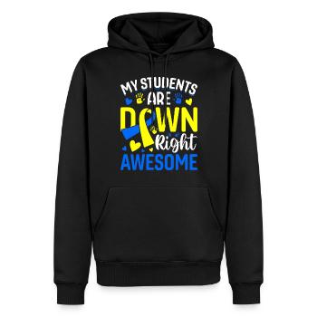 Enseignants de sensibilisation au syndrome de Down Bleu et Jaune - Sweat à capuche Premium bio Homme - noir - Devant - Nico (187cm)