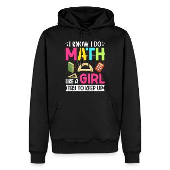 Je sais que je fais des maths comme une fille, j’essaie de suivre le rythme de l’humour - Sweat à capuche Premium bio Homme - noir - Devant - Nico (187cm)