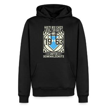 Baujahr 1963 Geboren, Geburtstag Jahrgang 1963 - Männer Premium Bio Hoodie - Schwarz - Vorne - Nico (187cm)