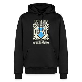 Baujahr 1970 Geboren, Geburtstag Jahrgang 1970 - Männer Premium Bio Hoodie - Schwarz - Vorne - Nico (187cm)