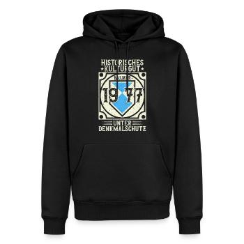 Baujahr 1977 Geboren, Geburtstag Jahrgang 1977 - Männer Premium Bio Hoodie - Schwarz - Vorne - Nico (187cm)