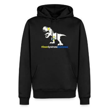 Sensibilisation au syndrome de Down Dinosaure bleu et jaune - Sweat à capuche Premium bio Homme - noir - Devant - Nico (187cm)
