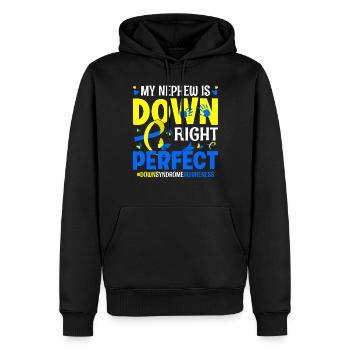 Mon neveu est carrément atteint du syndrome de Down parfait - Sweat à capuche Premium bio Homme - noir - Devant - Nico (187cm)