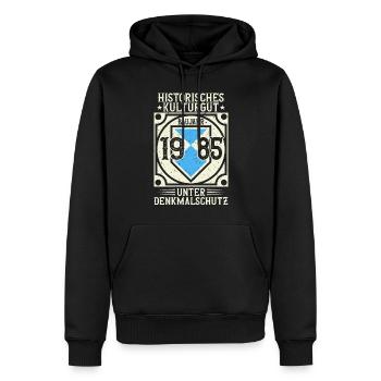 Baujahr 1985 Geboren, Geburtstag Jahrgang 1985 - Männer Premium Bio Hoodie - Schwarz - Vorne - Nico (187cm)