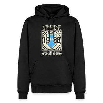 Baujahr 1988 Geboren, Geburtstag Jahrgang 1988 - Männer Premium Bio Hoodie - Schwarz - Vorne - Nico (187cm)