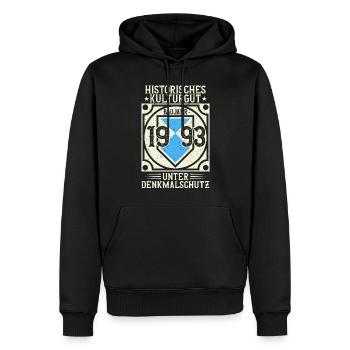 Baujahr 1993 Geboren, Geburtstag Jahrgang 1993 - Männer Premium Bio Hoodie - Schwarz - Vorne - Nico (187cm)