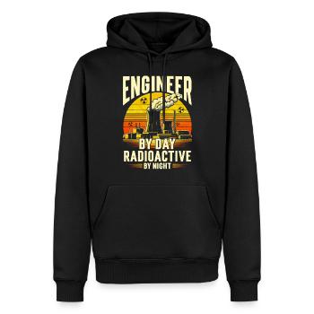 Ingénieur nucléaire le jour Radioactif la nuit - Sweat à capuche Premium bio Homme - noir - Devant - Nico (187cm)