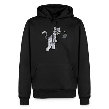 Lustige Badminton-katze - Männer Premium Bio Hoodie - Schwarz - Vorne - Nico (187cm)